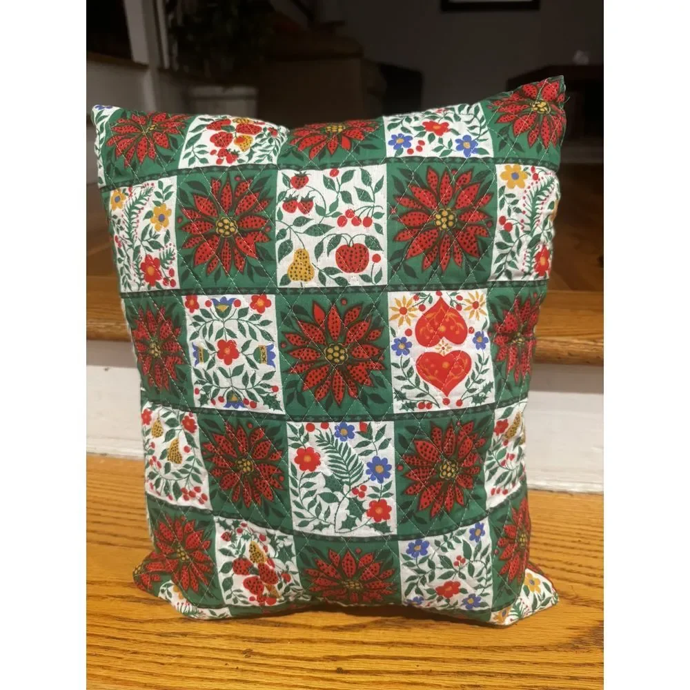 Vintage Cranston‎ Print Works Christmas Poinsettia Floral Patchwork Pillow 16x13